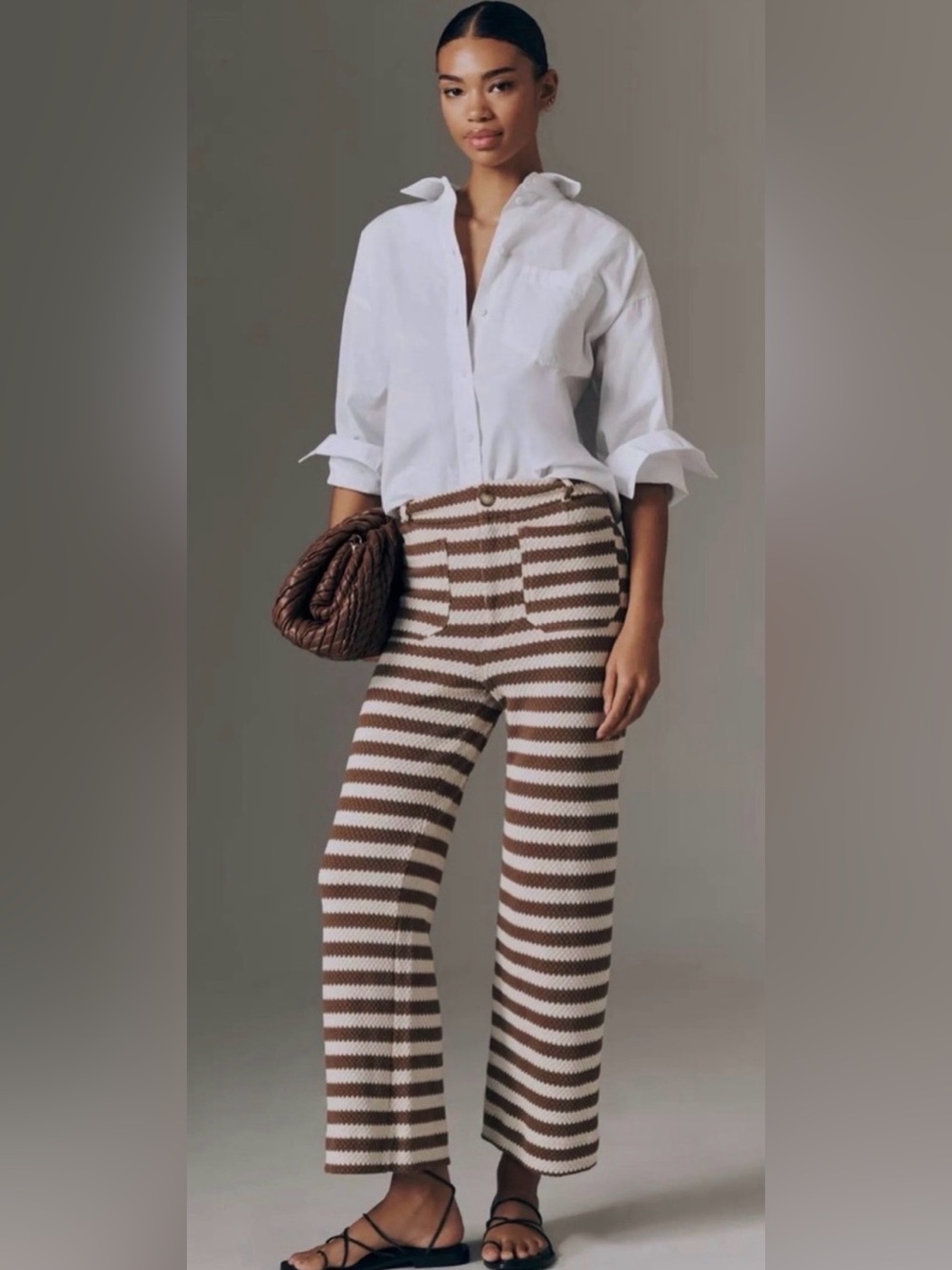 Maeve Brown and Cream Wide-Leg Striped Knit Pants